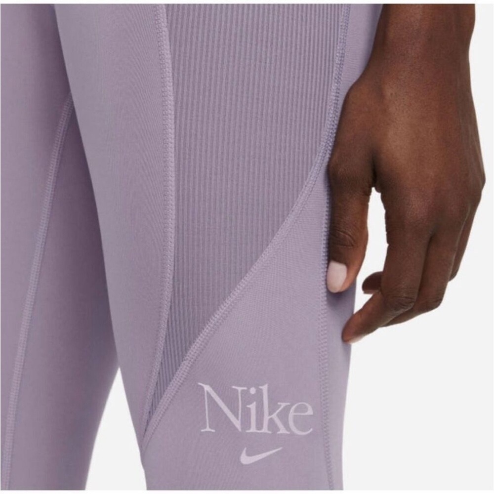 Nike Dri Fit Retro Logo Athletic Leggings Purple 7/8 Length - Picture 2 of 11